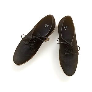 H&M Men’s Faux Suede Derby Shoes Black Size 40 / US 7.5 Dress